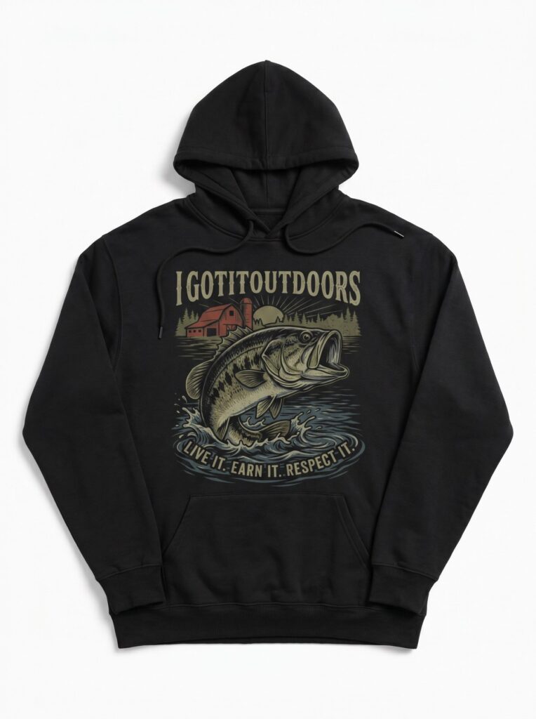 Bass Fishing Hoodie – Black