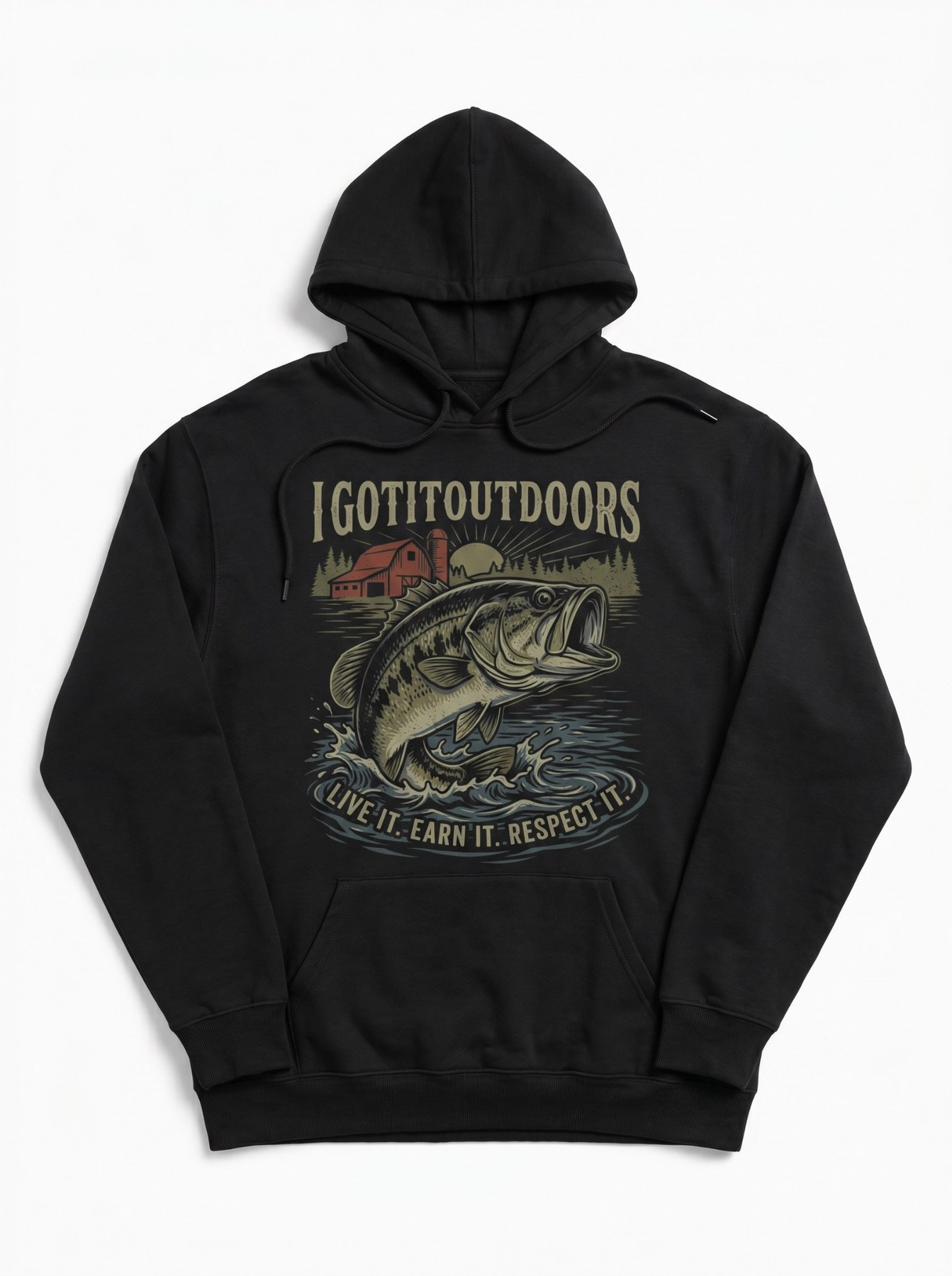 Bass Fishing Hoodie – Black