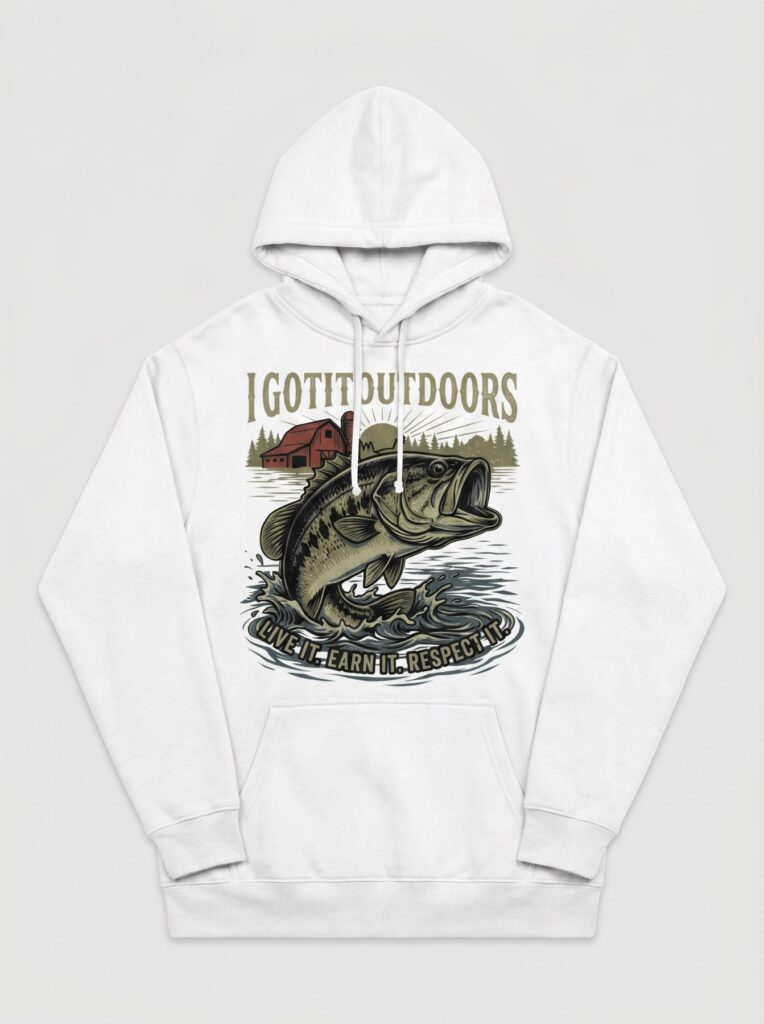 Bass Fishing Hoodie – White