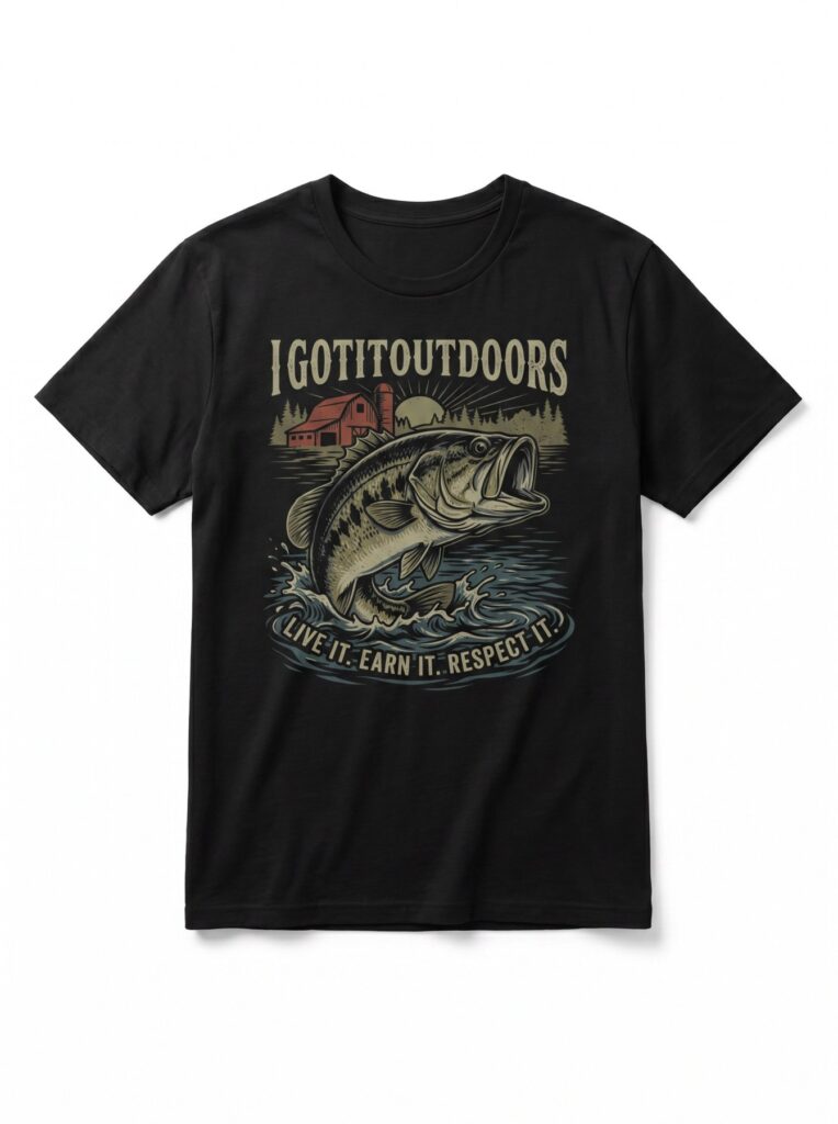 Bass Fishing T-Shirt – Black