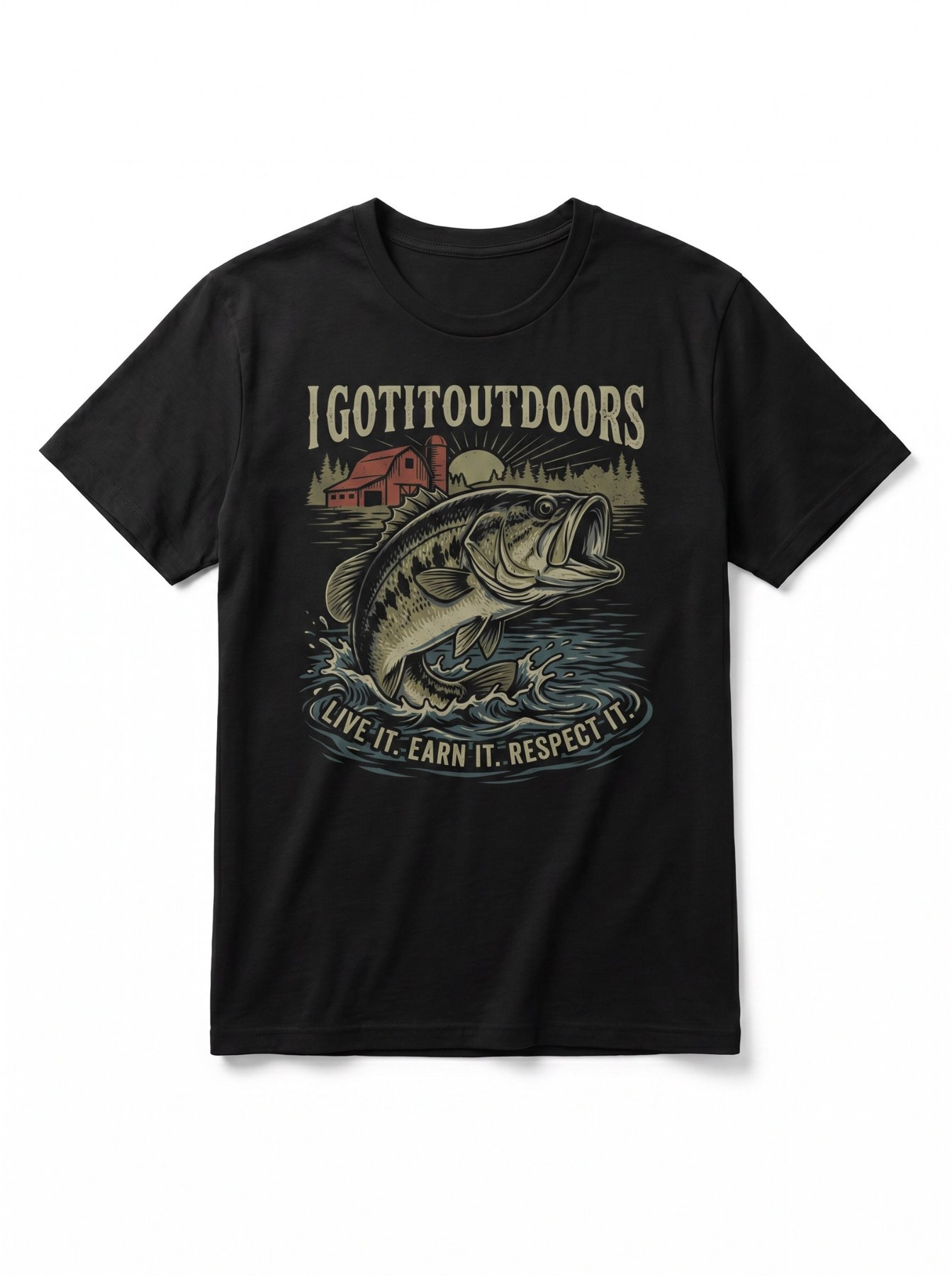 Bass Fishing T-Shirt – Black