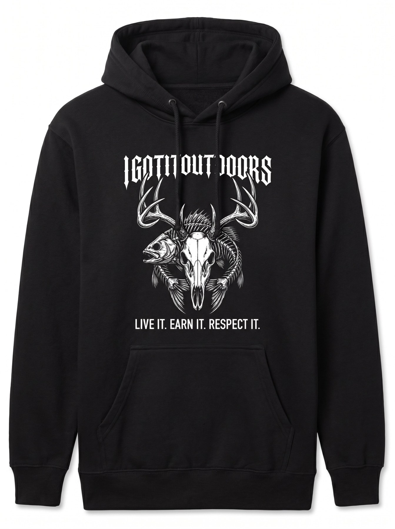 Gothic Skull Hunting & Fishing Hoodie – Black
