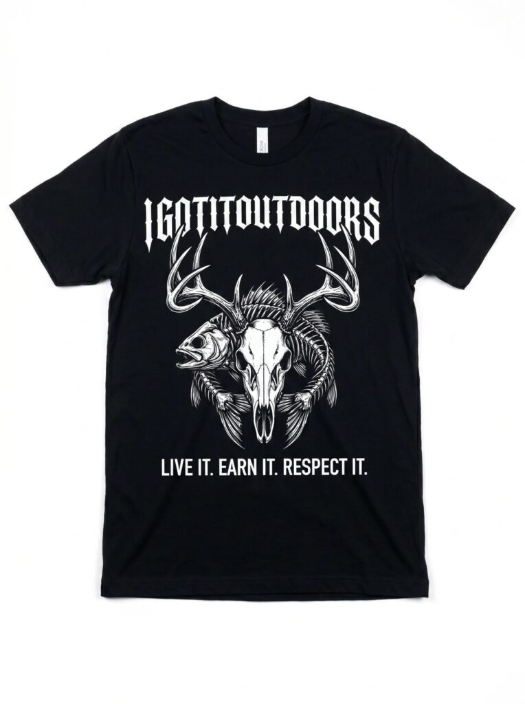 Gothic Skull Hunting & Fishing T-Shirt – Black