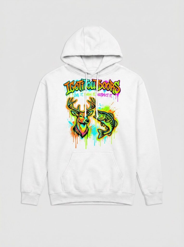 Graffiti Hunting & Fishing Hoodie – White
